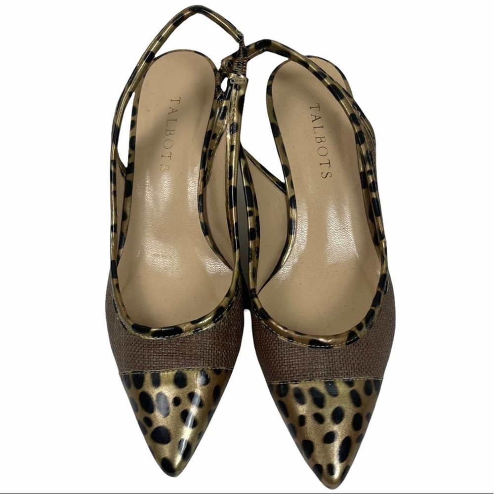 Talbots Drew Patent and Rafia Slingback Pointy Toe Cheetah 6